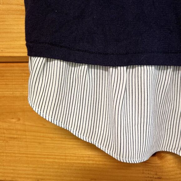 NWT-LOFT Navy Spotted Mixed Media Crossover Back Short Sleeve Sweater Top-XS - Picture 3 of 4